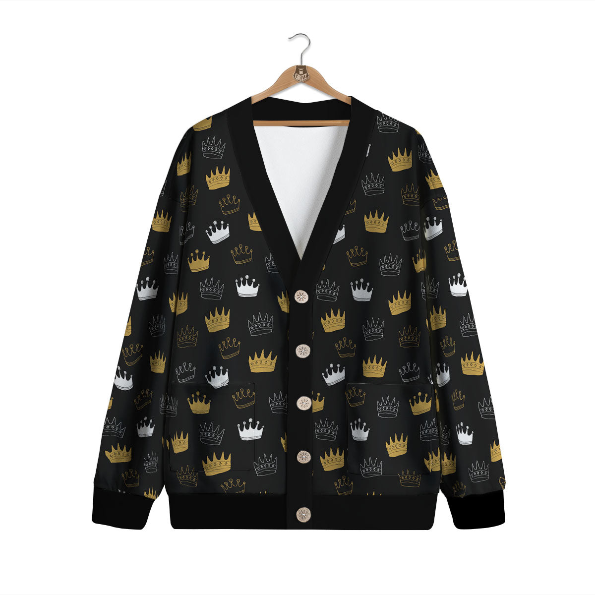 Crown Doodle Print Pattern Cardigan-grizzshop