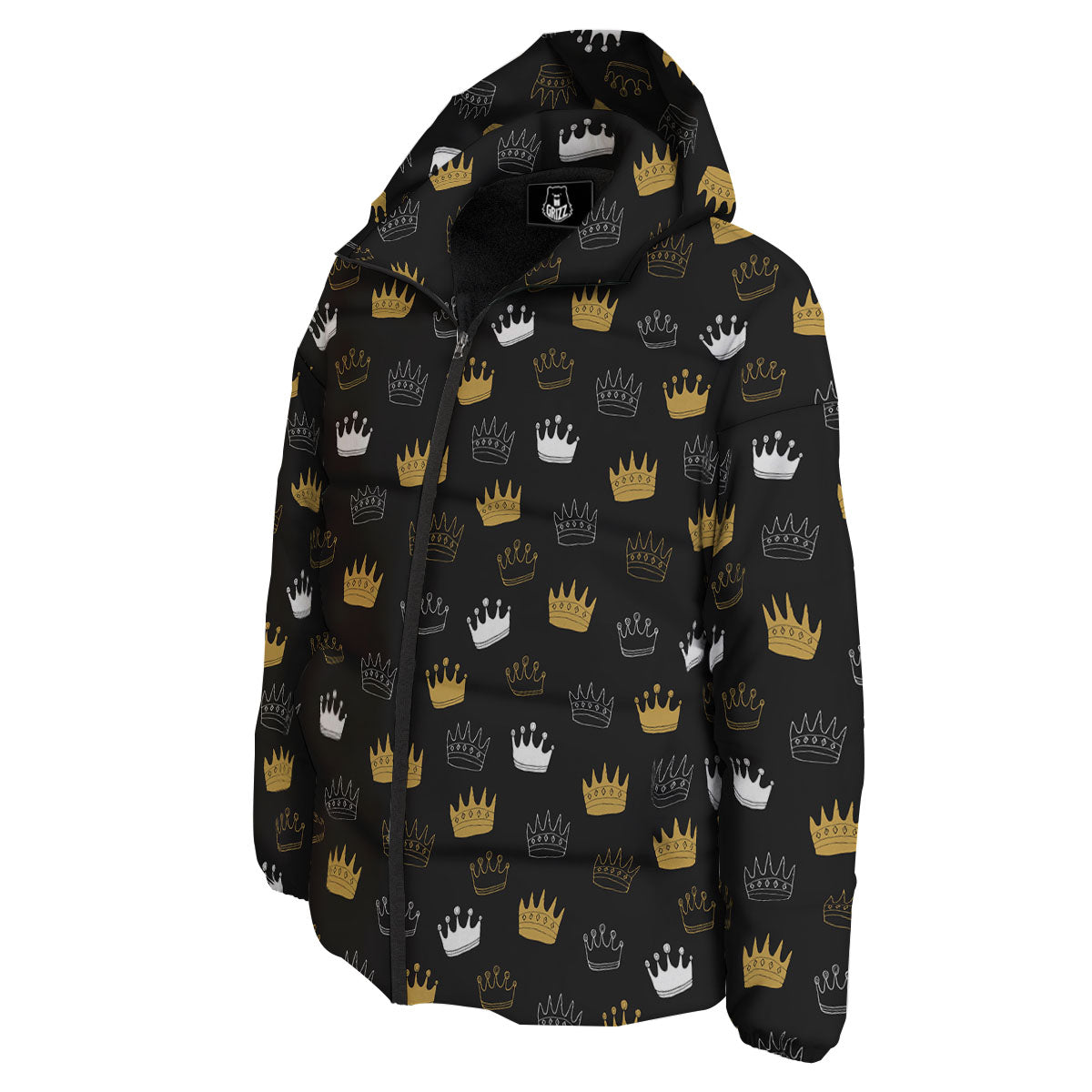 Crown Doodle Print Pattern Down Jacket-grizzshop