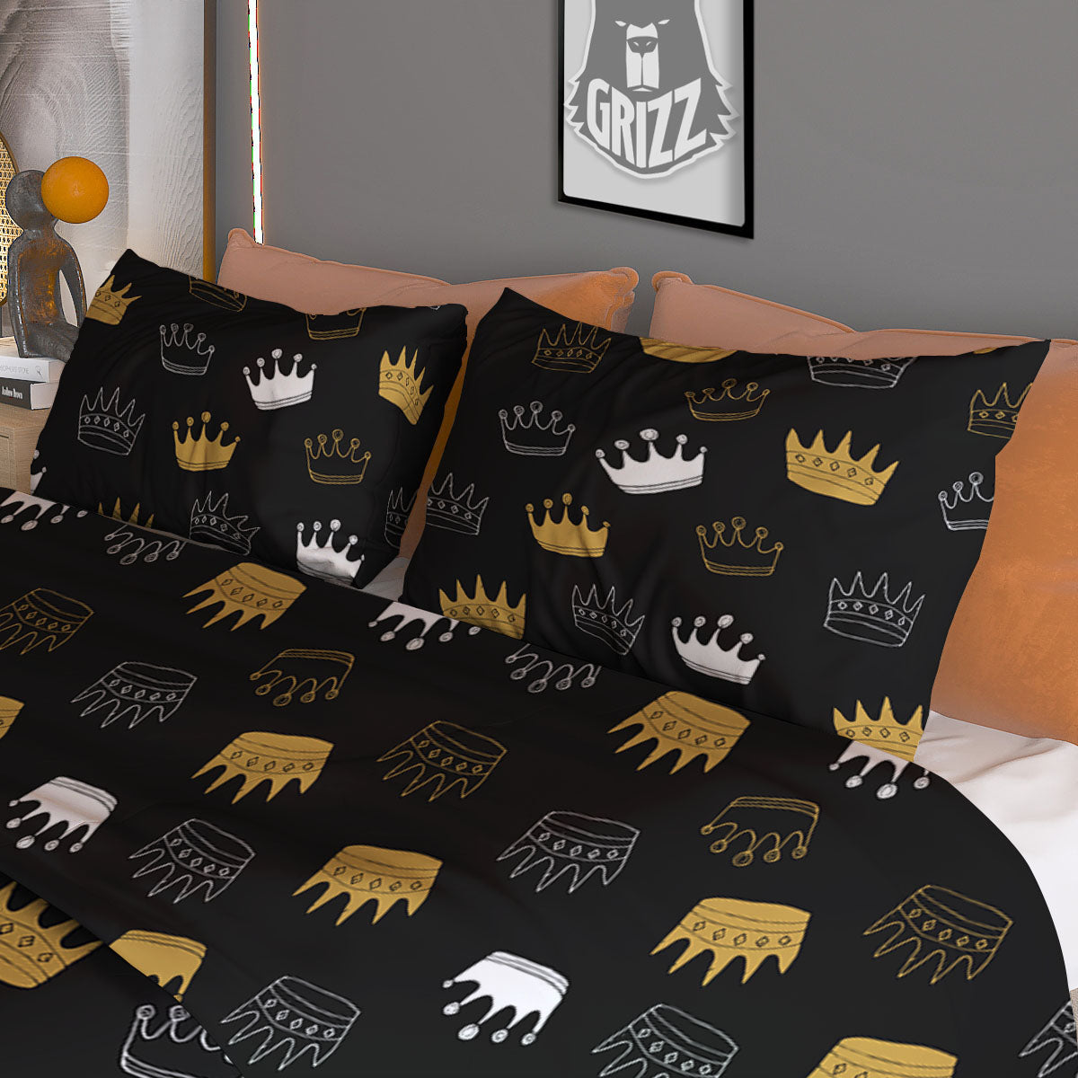 Crown Doodle Print Pattern Duvet Cover Bedding Set-grizzshop