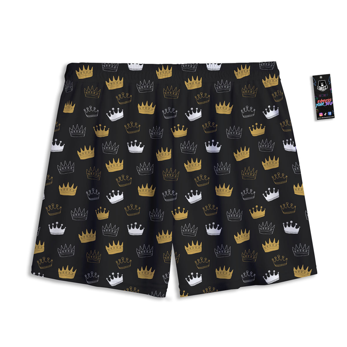 Crown Doodle Print Pattern Mesh Shorts-grizzshop