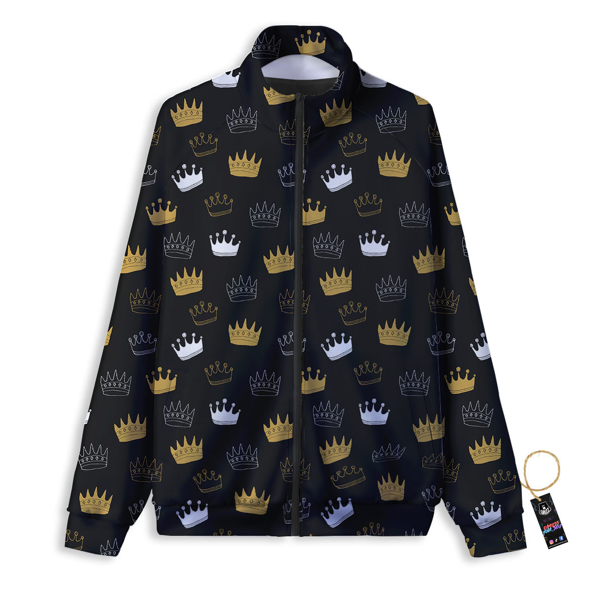 Crown Doodle Print Pattern Track Jacket-grizzshop