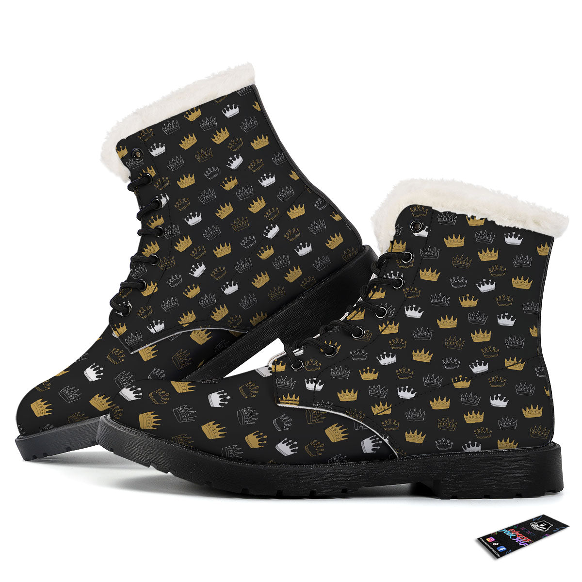 Crown Doodle Print Pattern Winter Boots-grizzshop