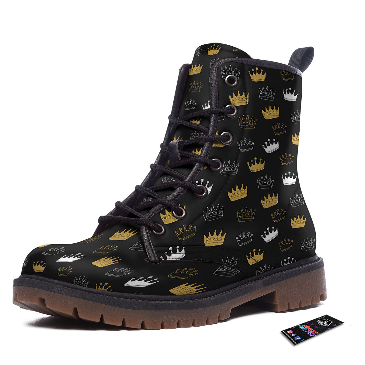 Crown Doodle Print Pattern Work Boots-grizzshop