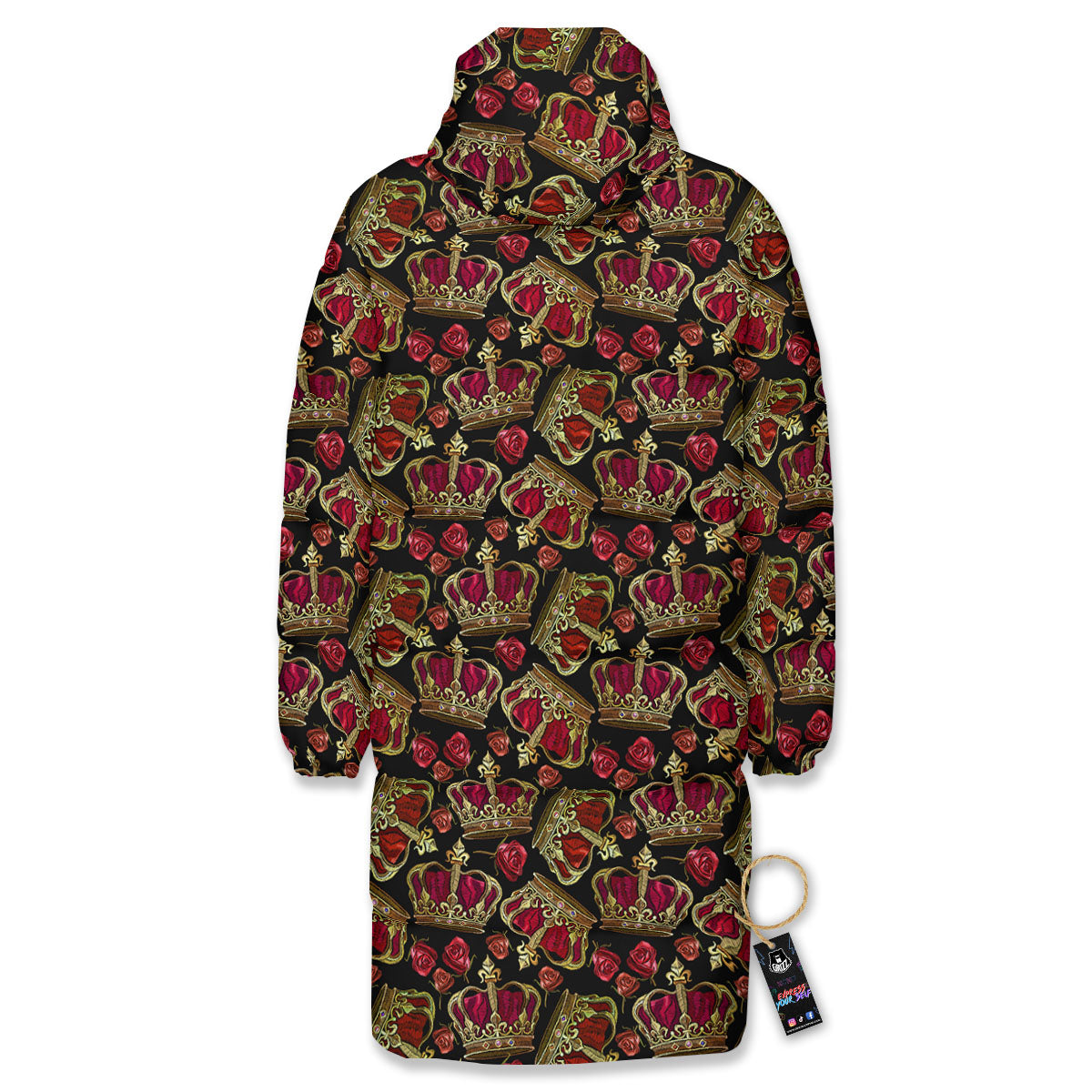 Crown Embroidery Print Pattern Long Down Jacket-grizzshop