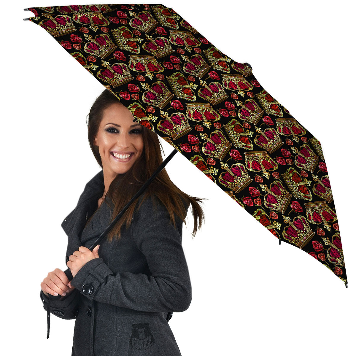 Crown Embroidery Print Pattern Umbrella-grizzshop