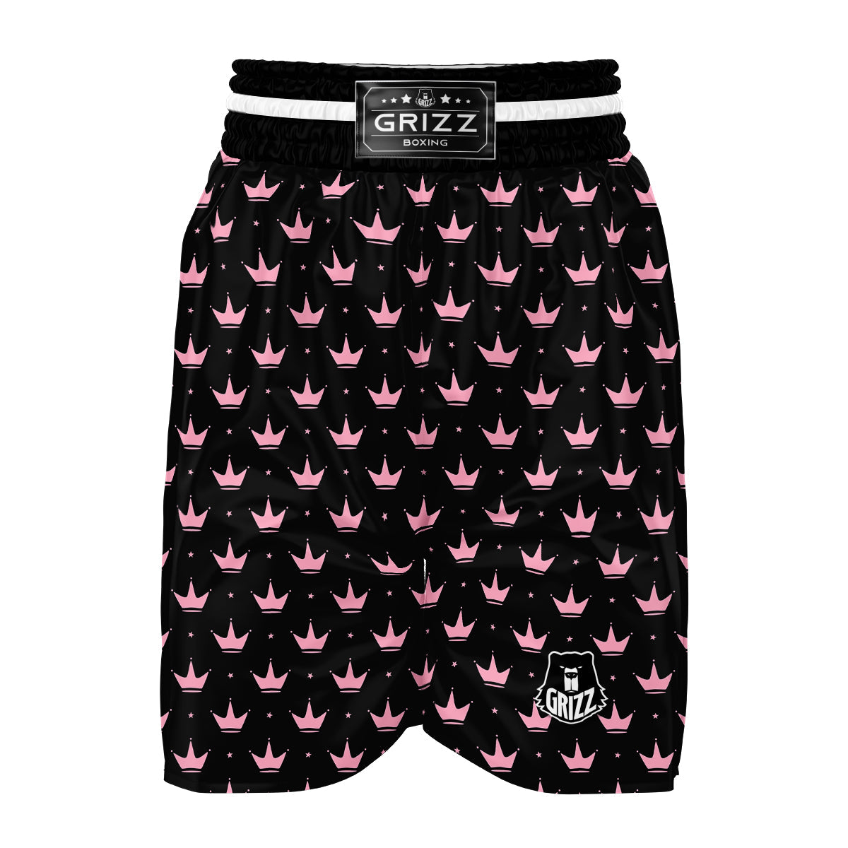 Crown Pink Black Print Pattern Boxing Shorts-grizzshop