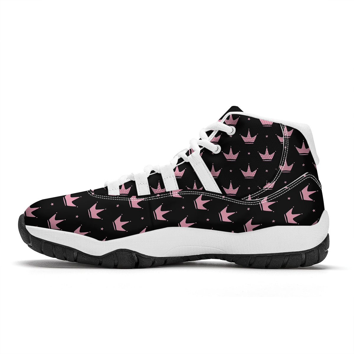 Crown Pink Black Print Pattern White Bball Shoes-grizzshop