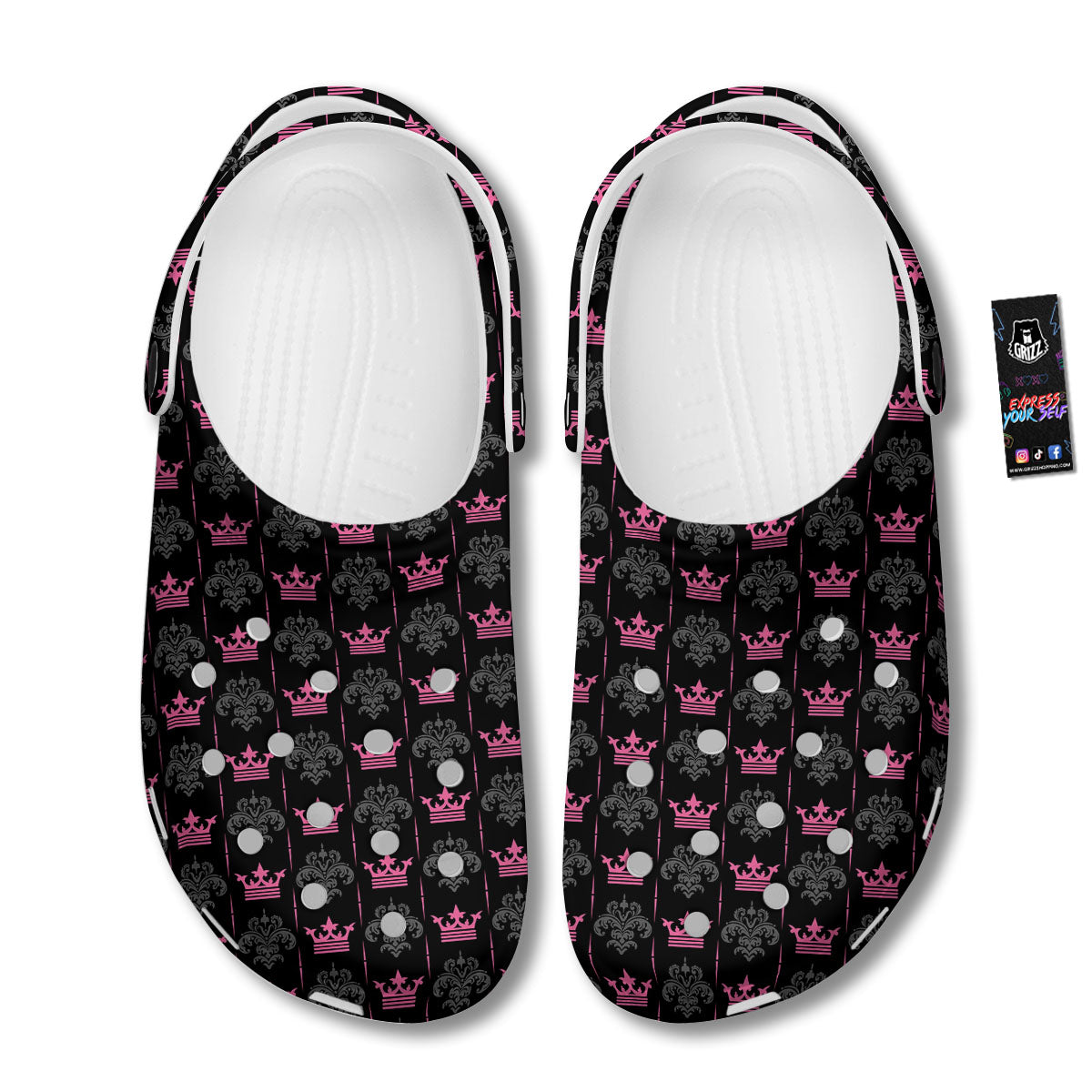 Crown Pink Print Pattern Clog-grizzshop