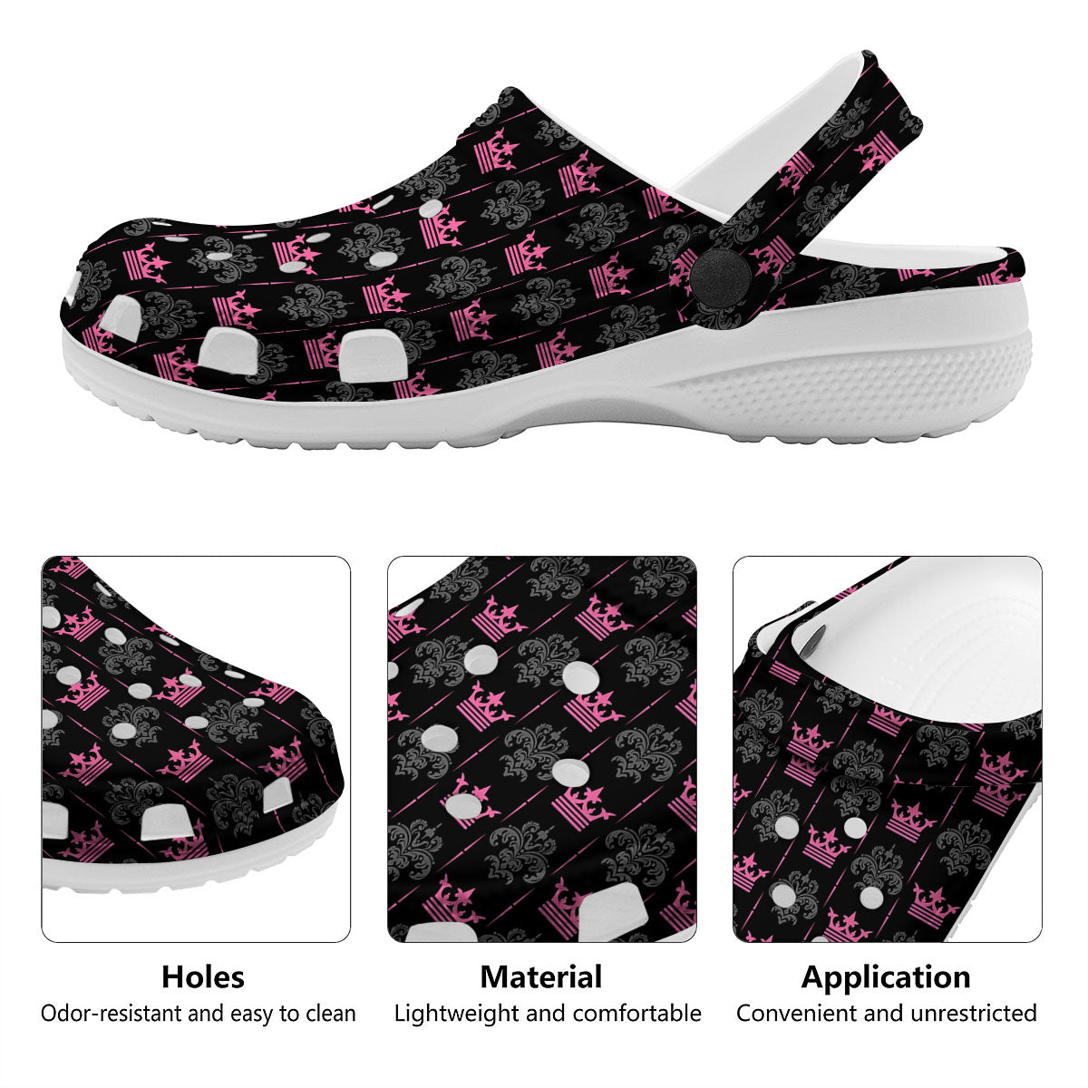 Crown Pink Print Pattern Clog-grizzshop