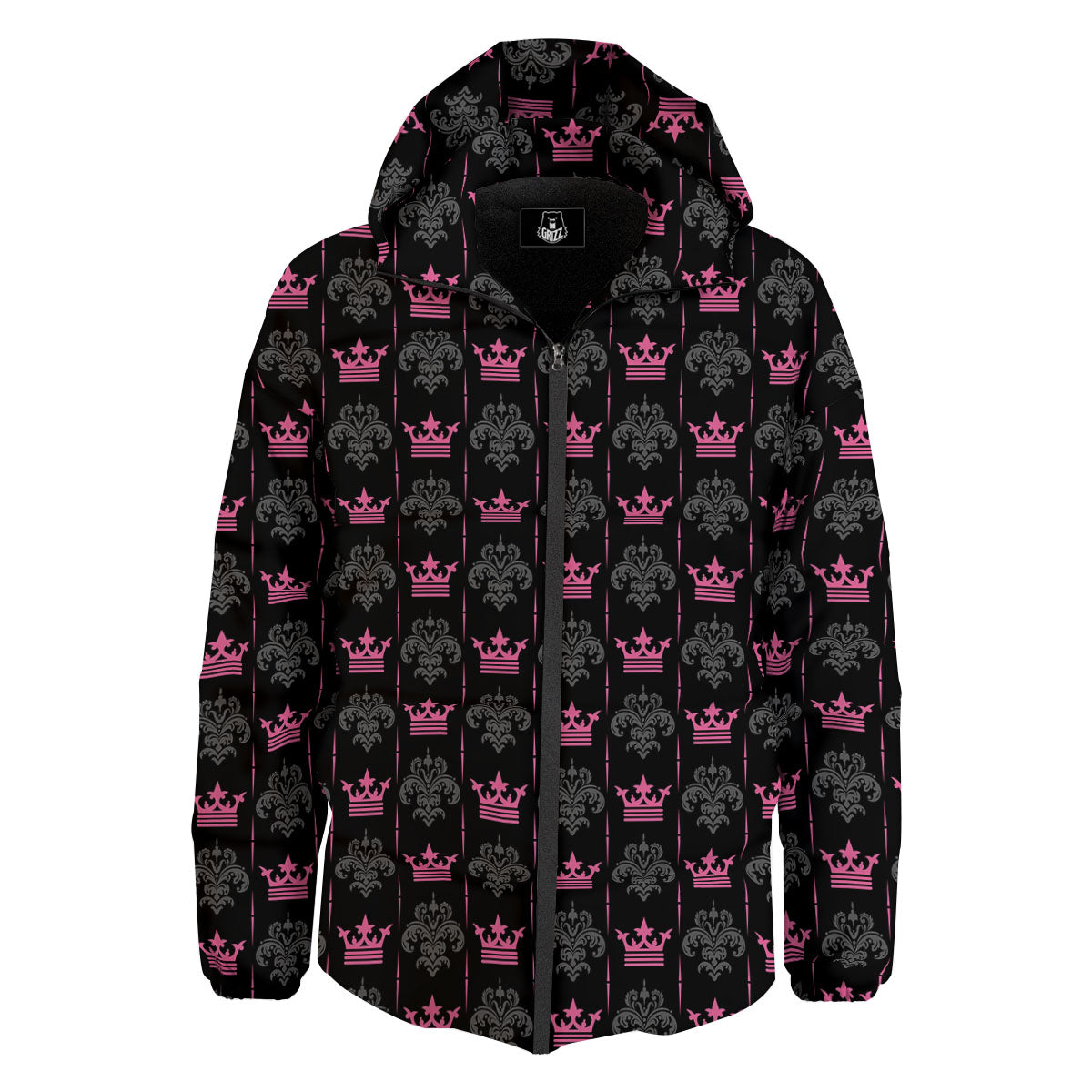 Crown Pink Print Pattern Down Jacket-grizzshop