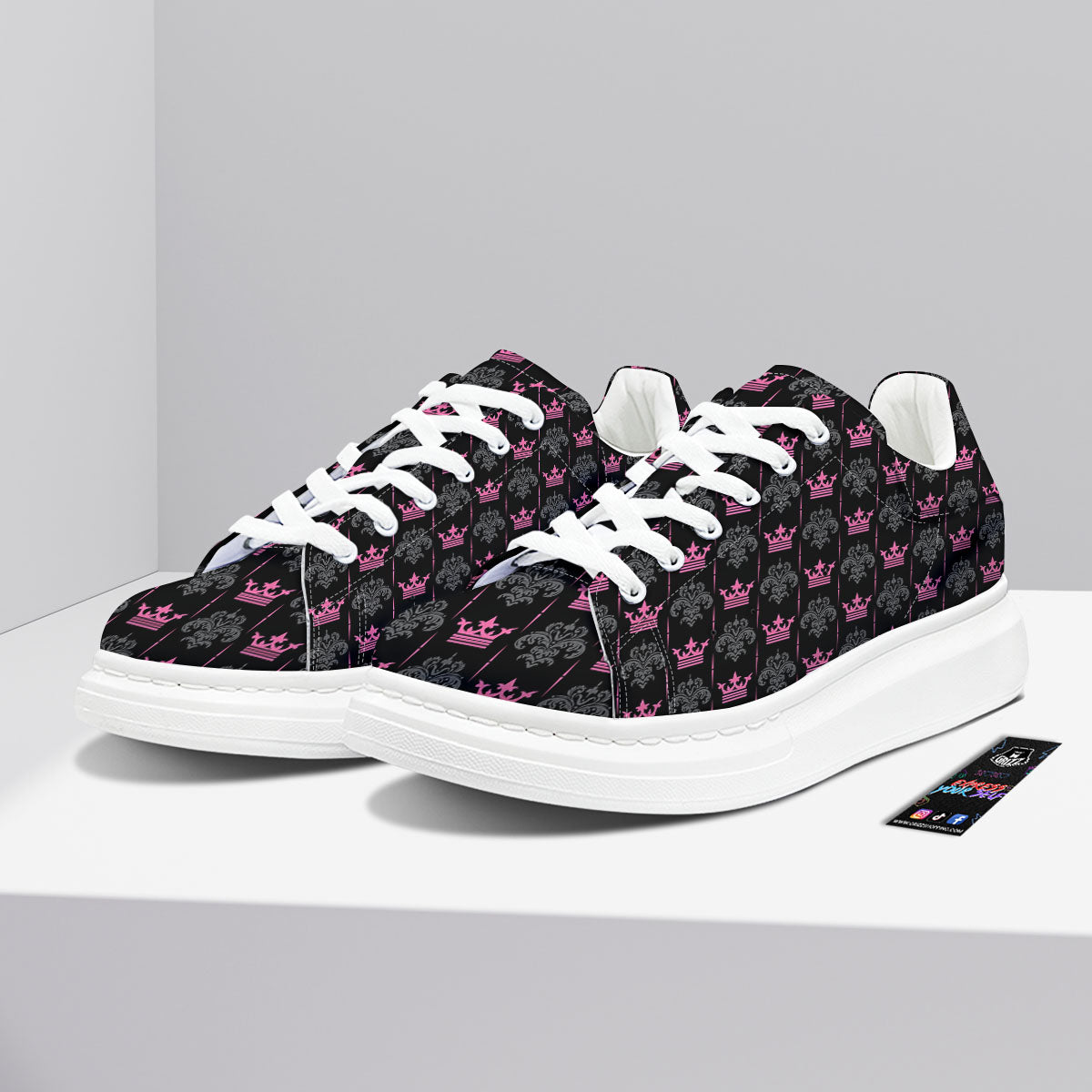Crown Pink Print Pattern Platform Shoes-grizzshop