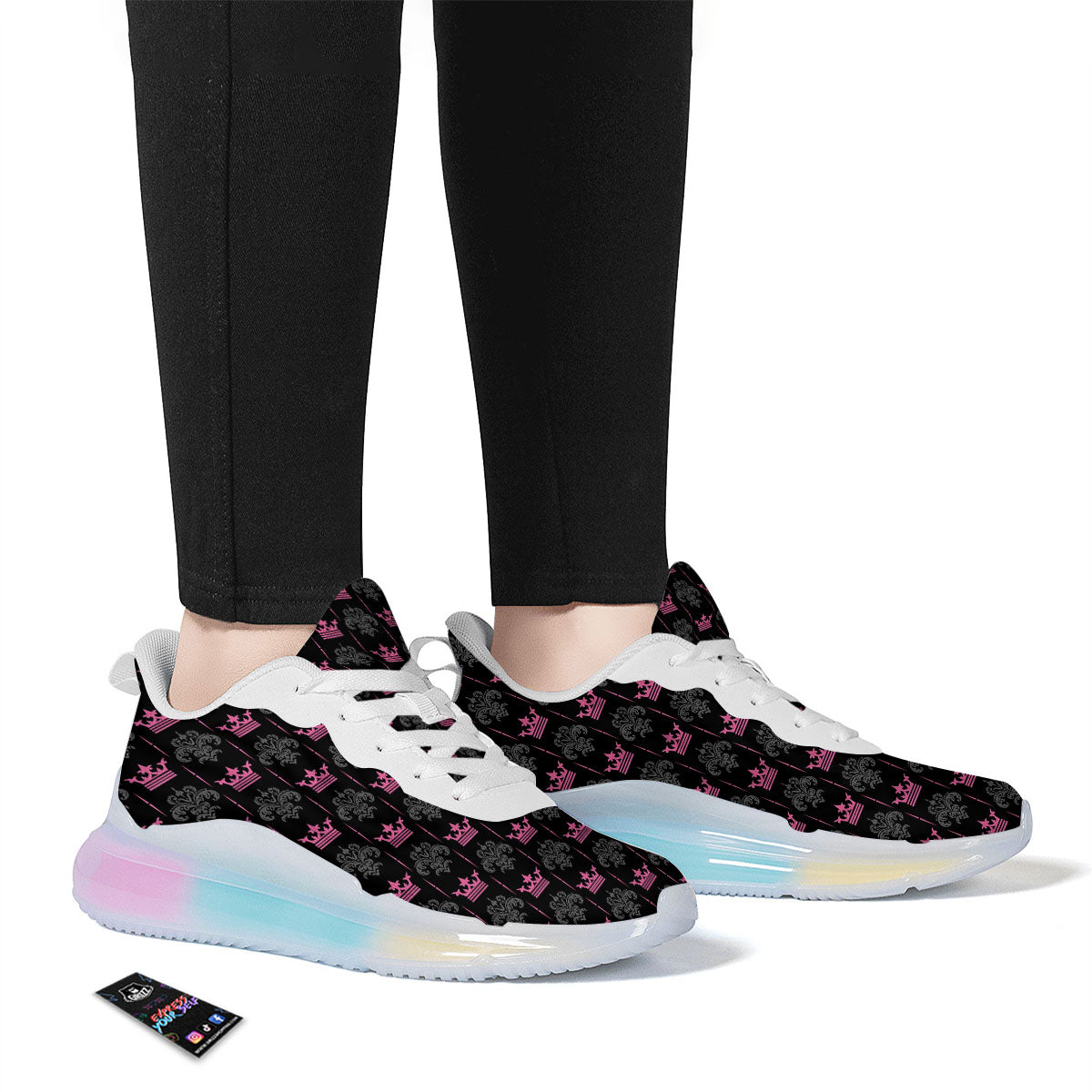 Crown Pink Print Pattern Running Sneakers-grizzshop