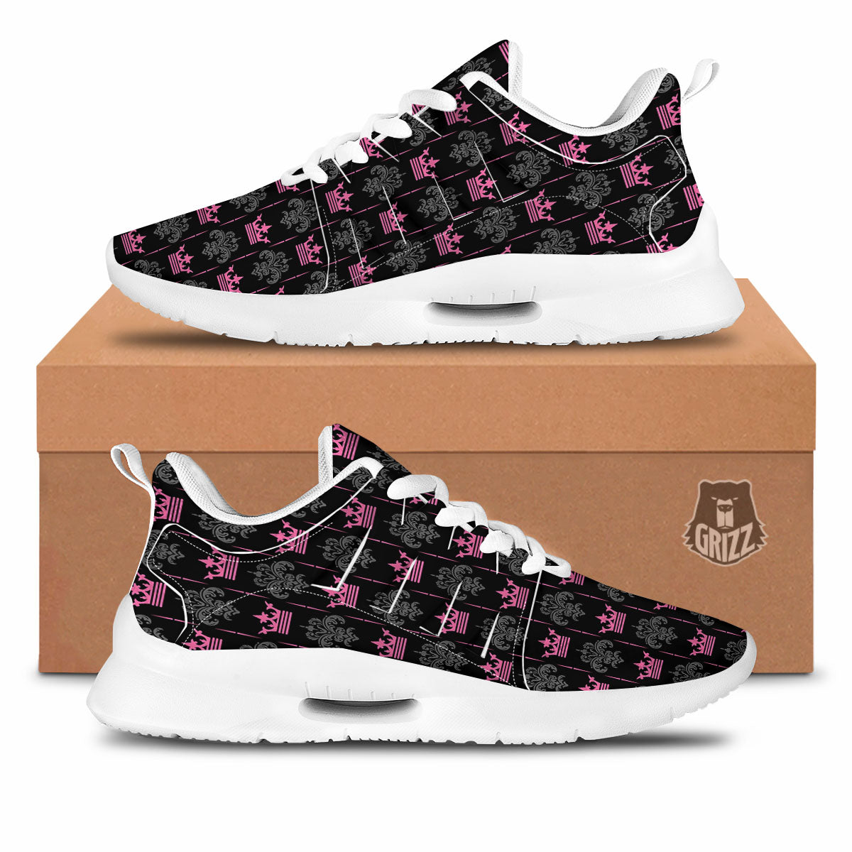 Crown Pink Print Pattern Tennis Shoes-grizzshop