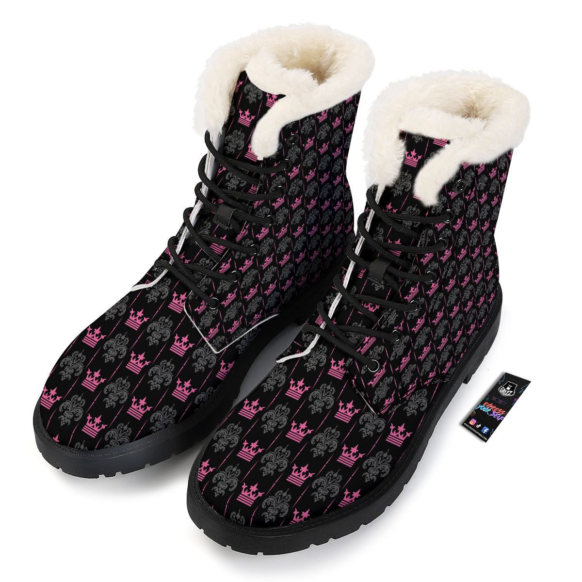 Crown Pink Print Pattern Winter Boots-grizzshop