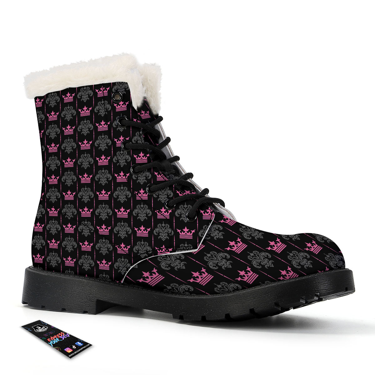 Crown Pink Print Pattern Winter Boots-grizzshop