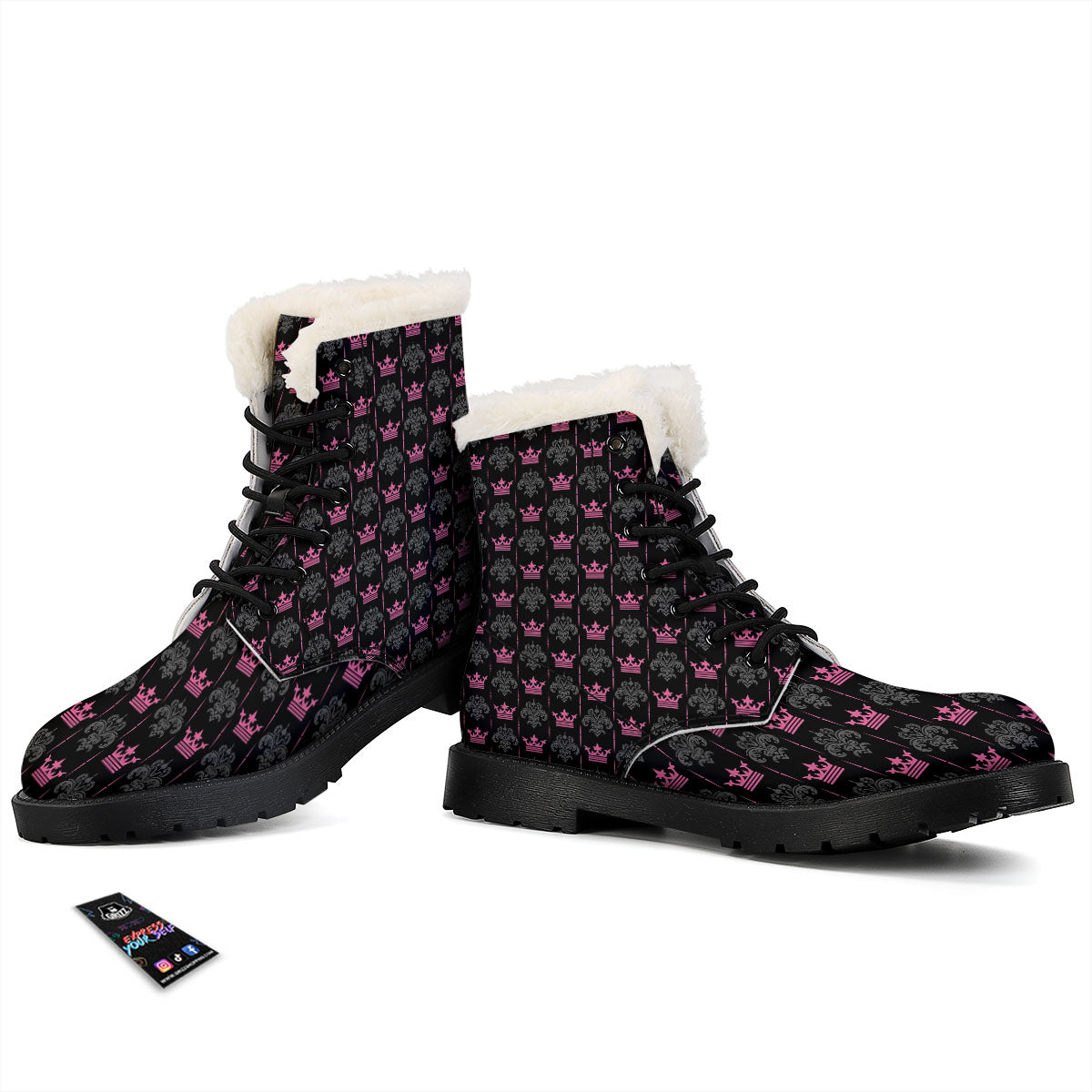 Crown Pink Print Pattern Winter Boots-grizzshop