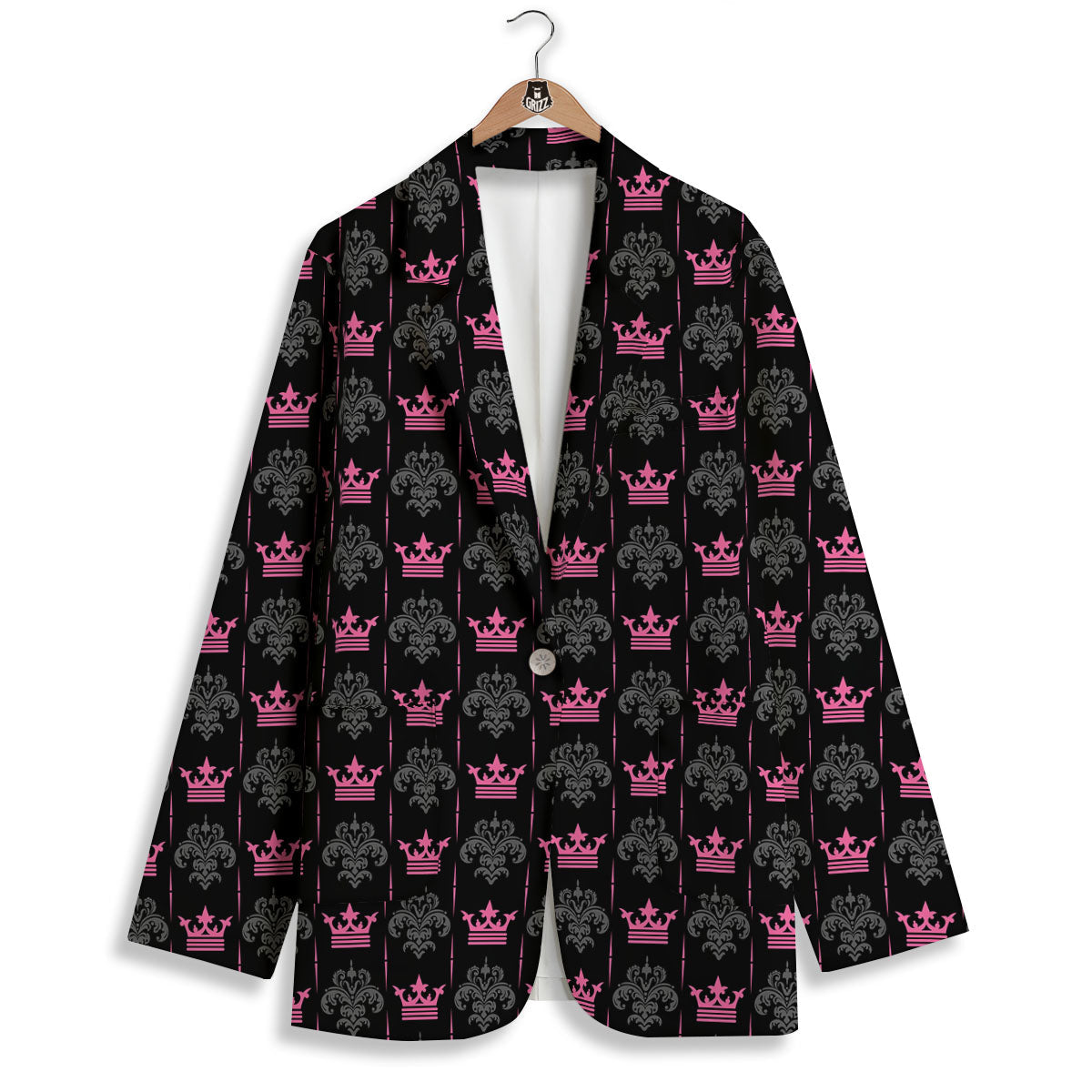 Crown Pink Print Pattern Women's Blazer-grizzshop