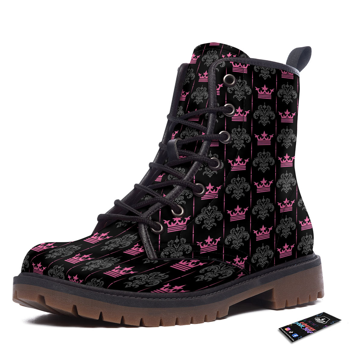 Crown Pink Print Pattern Work Boots-grizzshop
