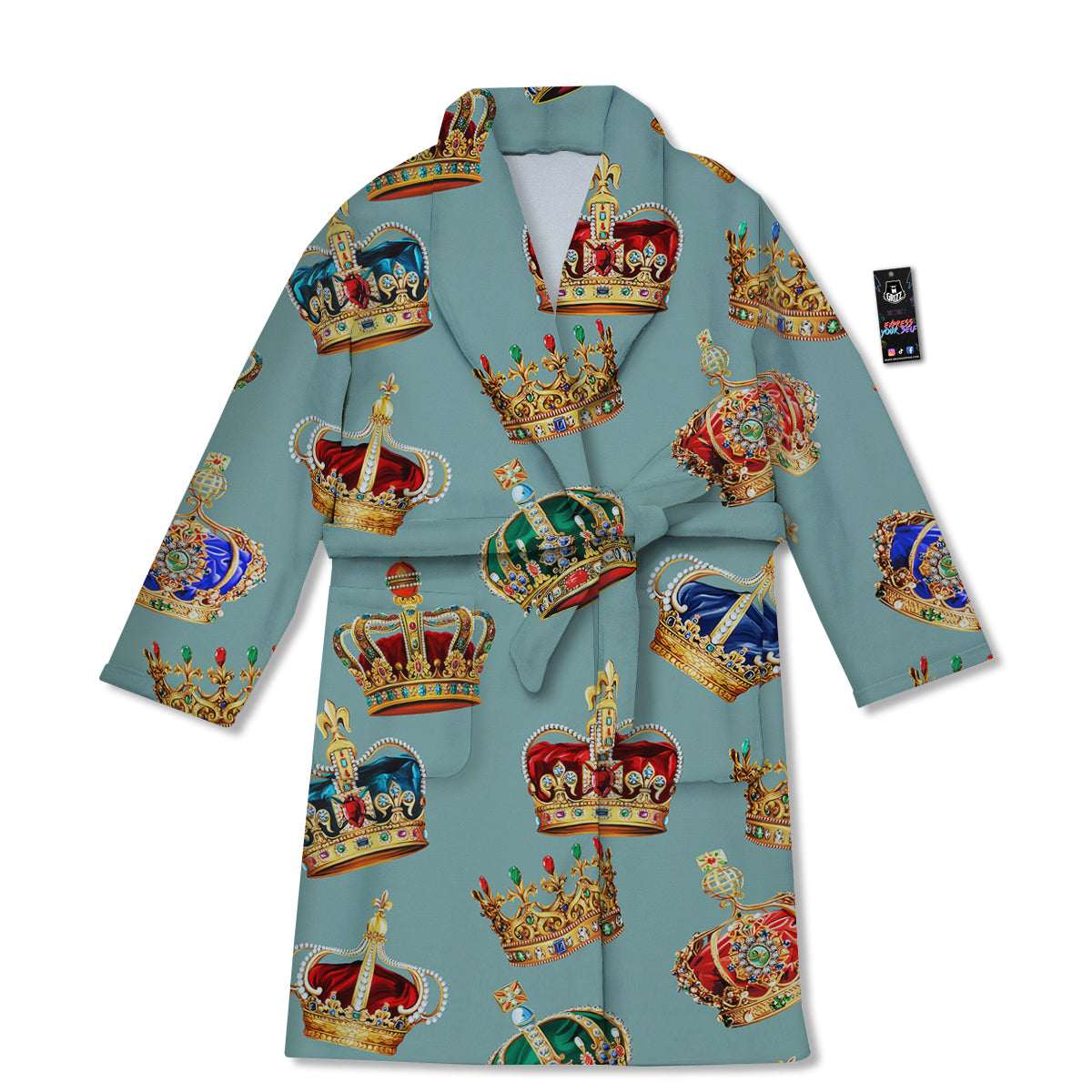 Crown Vintage Print Pattern Bathrobe-grizzshop