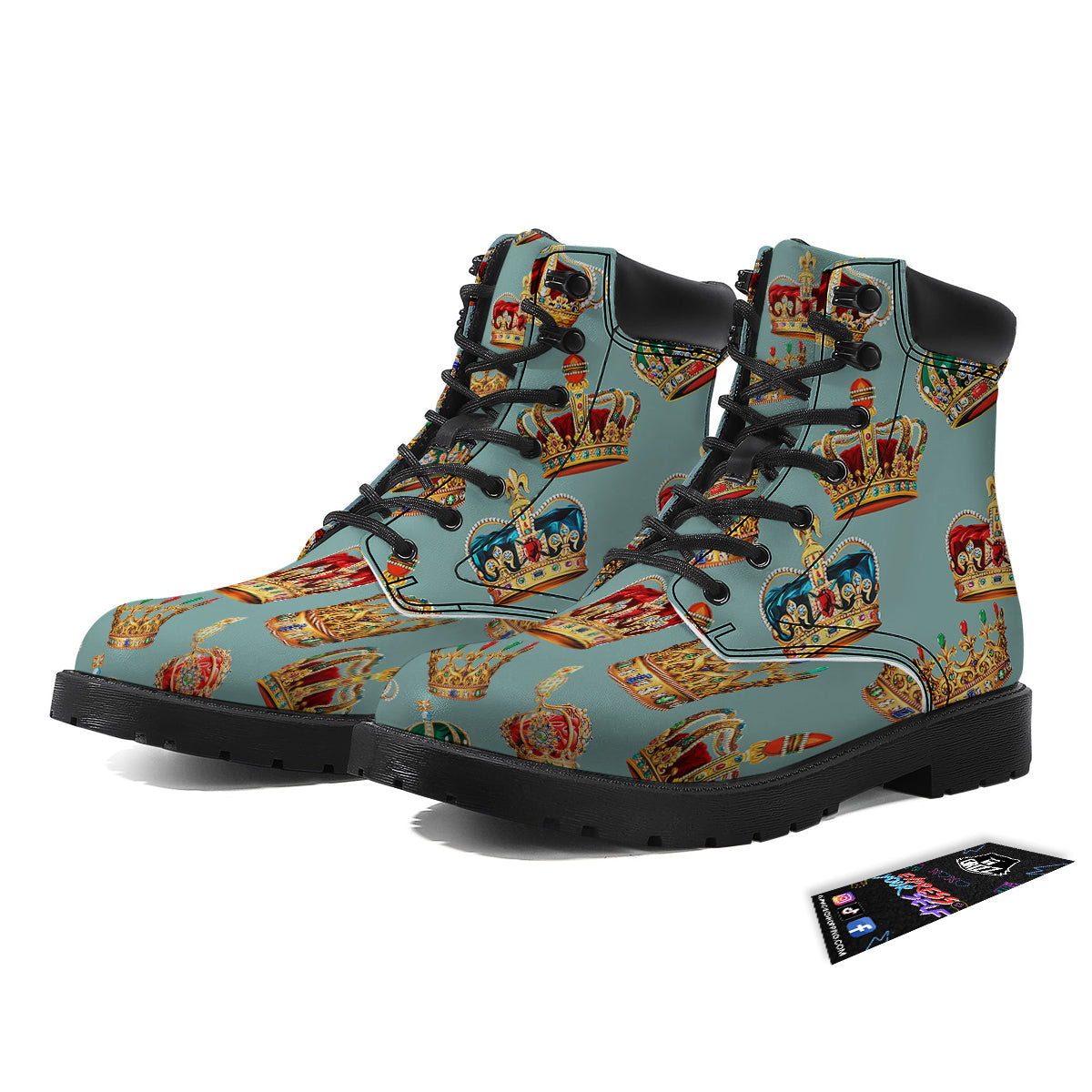 Crown Vintage Print Pattern Boots-grizzshop