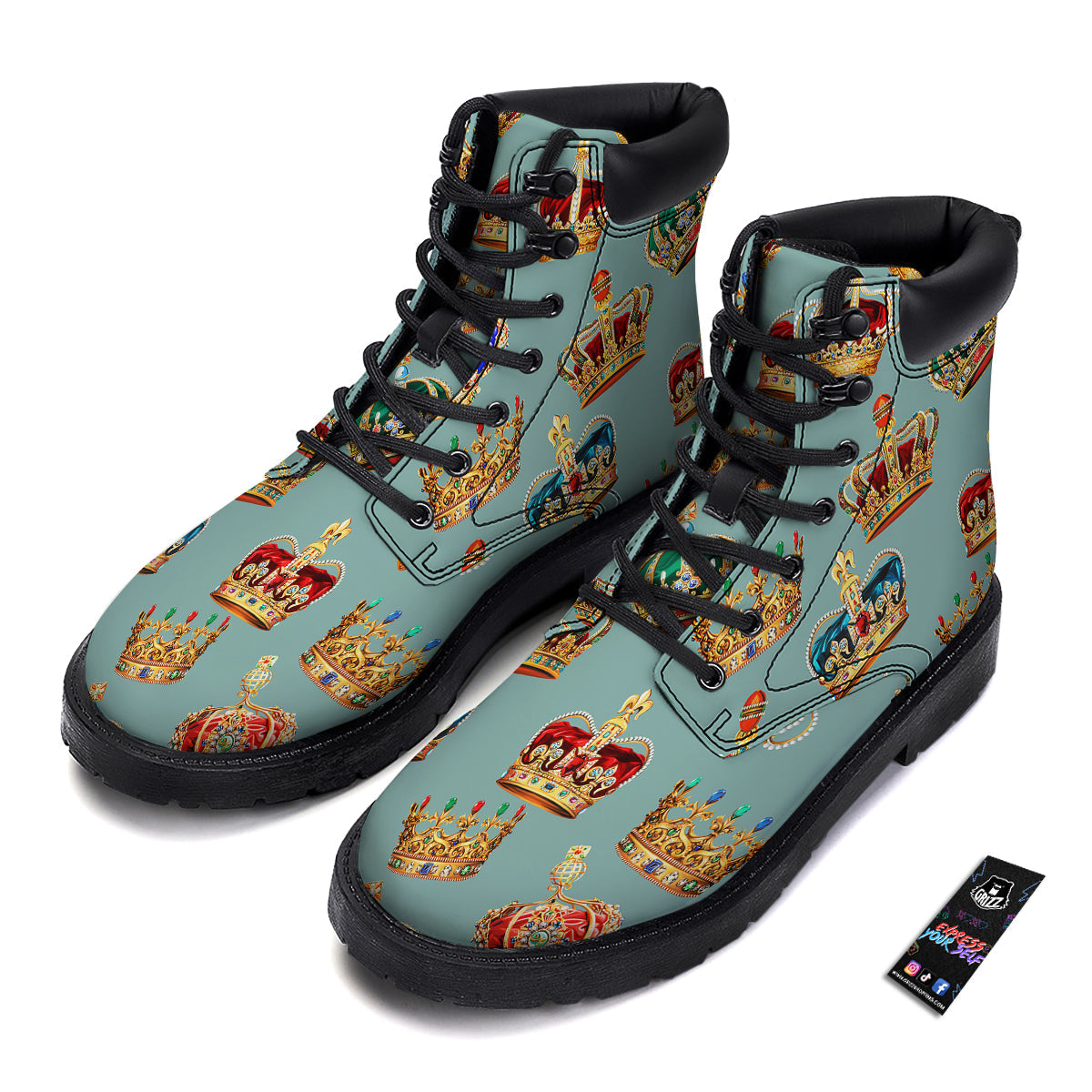 Crown Vintage Print Pattern Boots-grizzshop