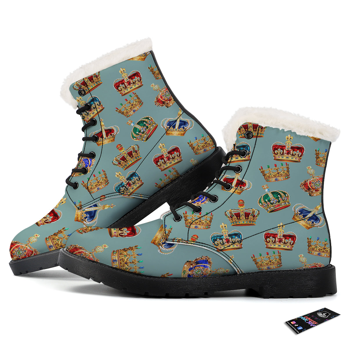 Crown Vintage Print Pattern Winter Boots-grizzshop