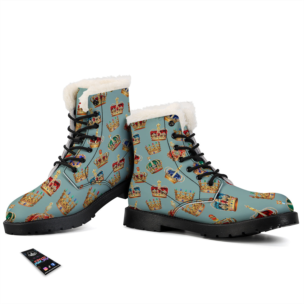 Crown Vintage Print Pattern Winter Boots-grizzshop