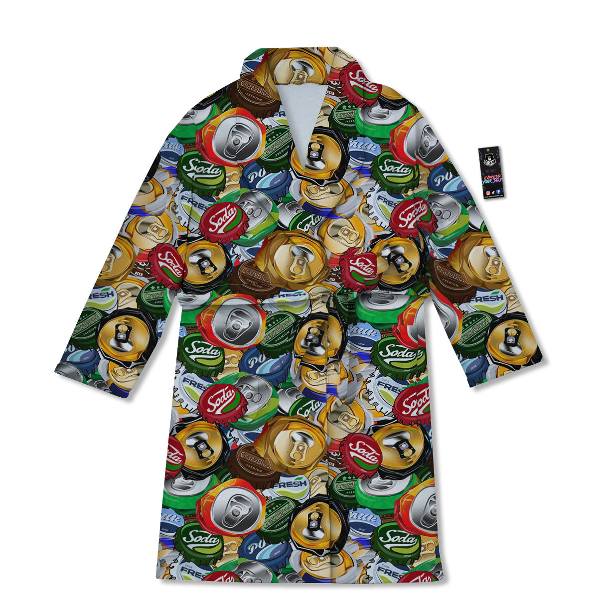 Crumpled Cans And Caps Print Pattern Bathrobe-grizzshop