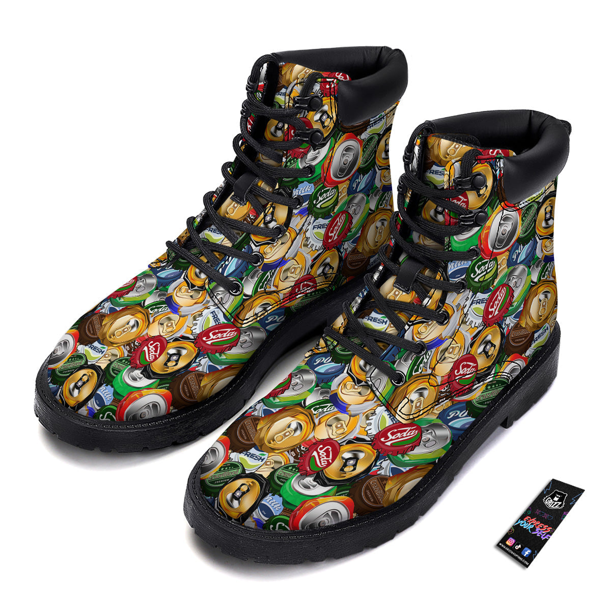 Crumpled Cans And Caps Print Pattern Boots-grizzshop
