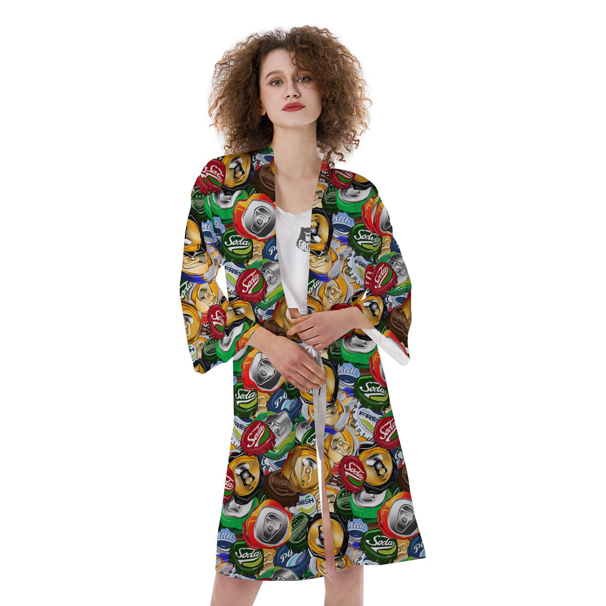 Crumpled Cans And Caps Print Pattern Kimono-grizzshop