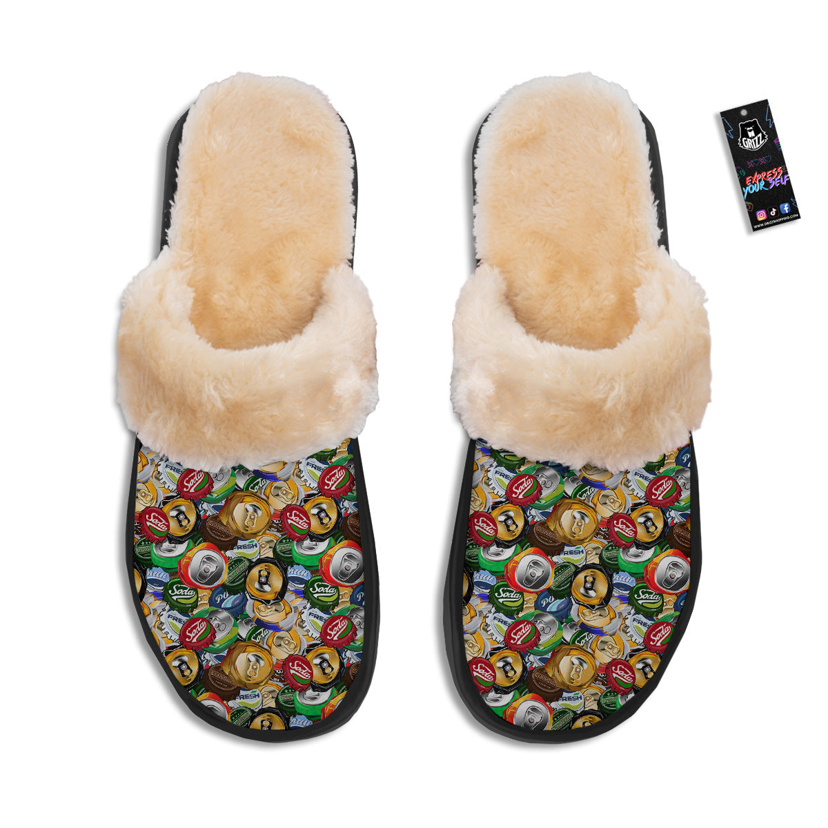 Crumpled Cans And Caps Print Pattern Slippers-grizzshop