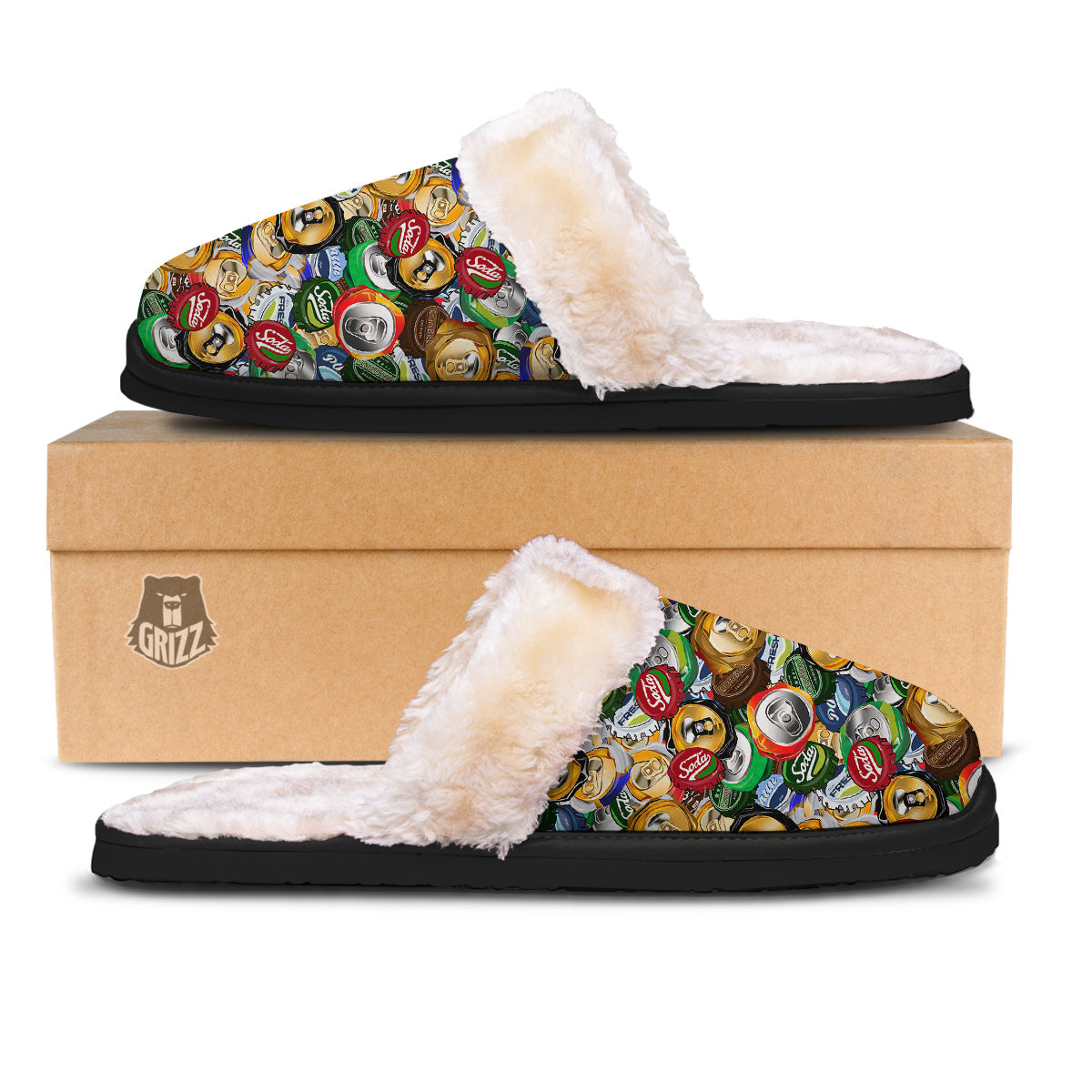 Crumpled Cans And Caps Print Pattern Slippers-grizzshop