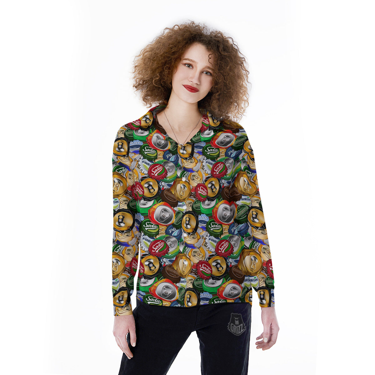 Crumpled Cans And Caps Print Pattern Women's Long Sleeve Shirts-grizzshop