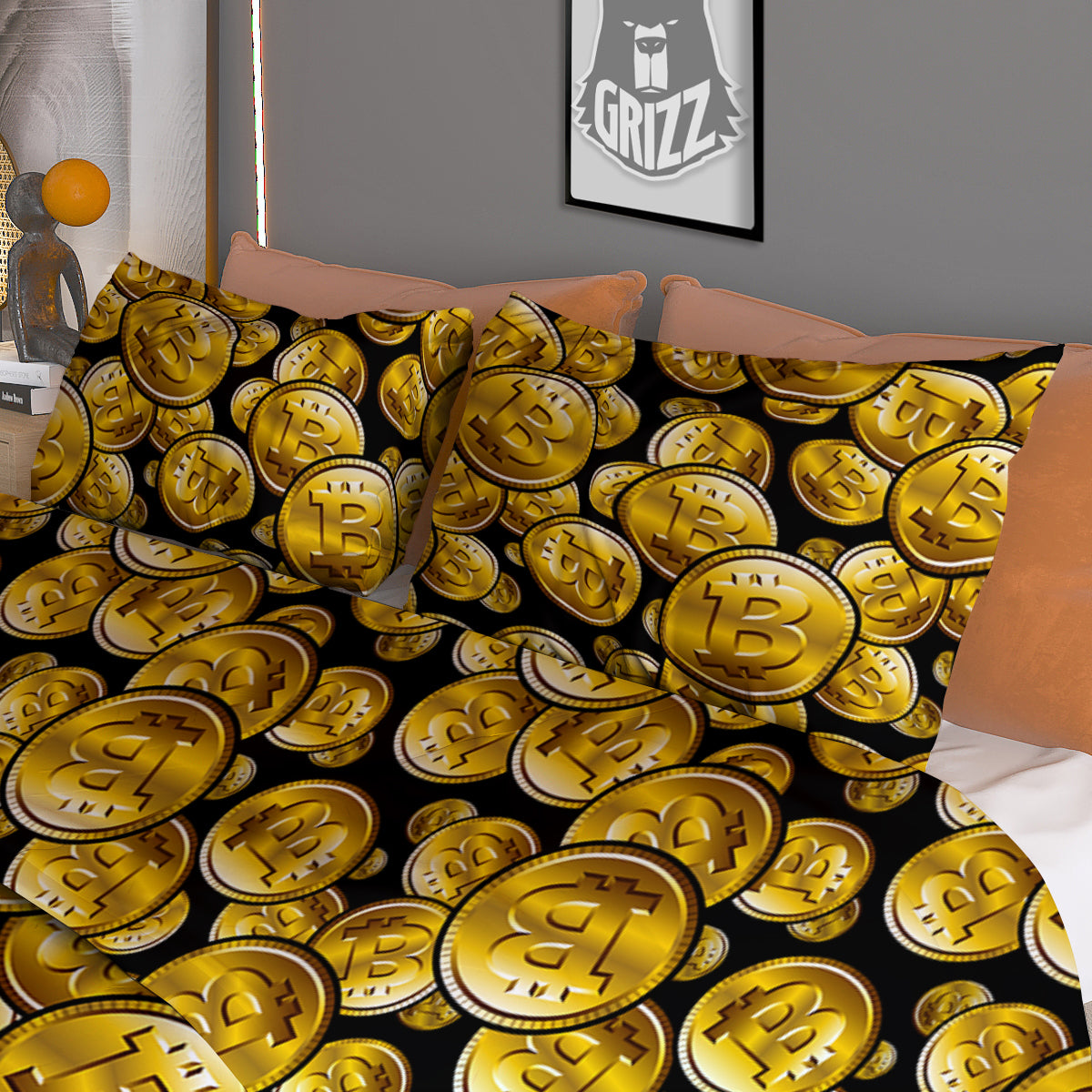 Crypto Bitcoin Print Pattern Duvet Cover Bedding Set