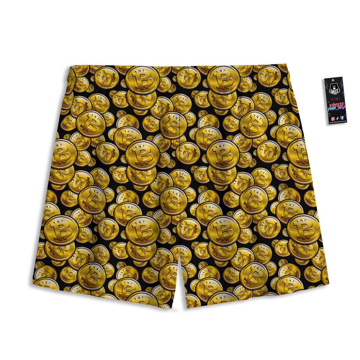 Crypto Bitcoin Print Pattern Mesh Shorts-grizzshop