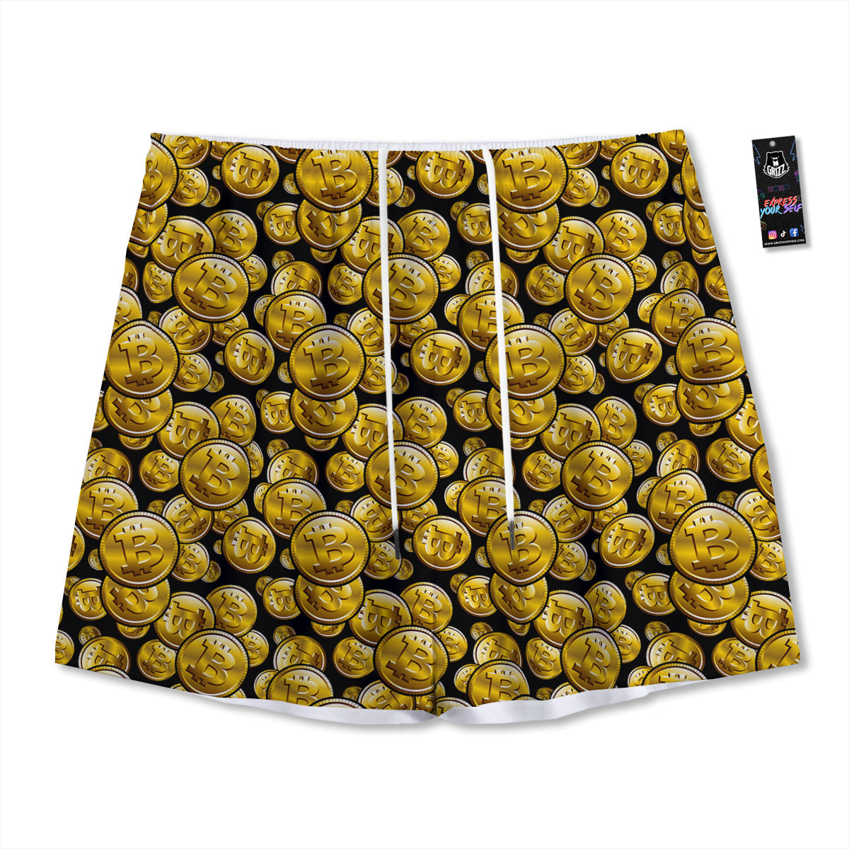 Crypto Bitcoin Print Pattern Mesh Shorts-grizzshop
