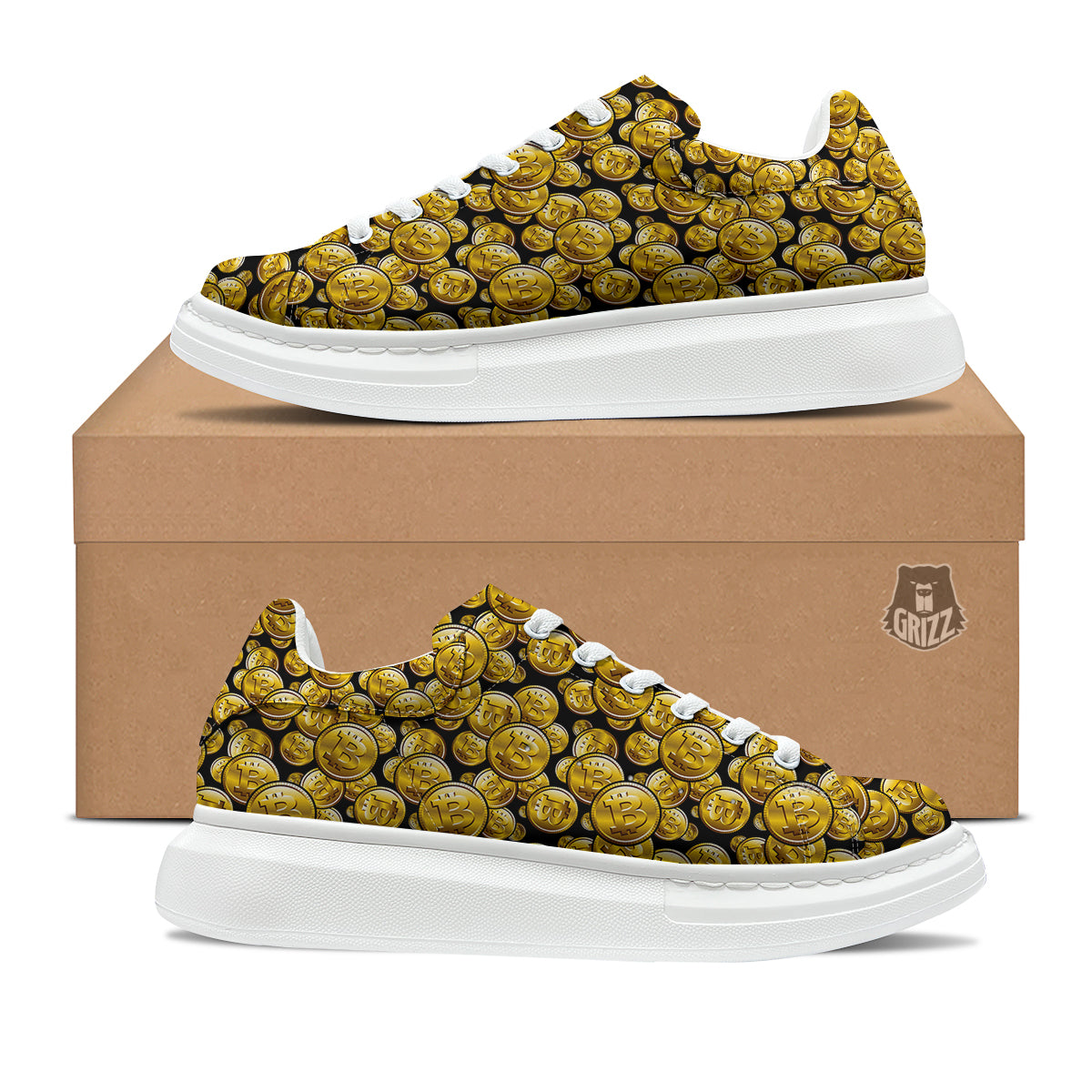 Crypto Bitcoin Print Pattern Platform Shoes-grizzshop