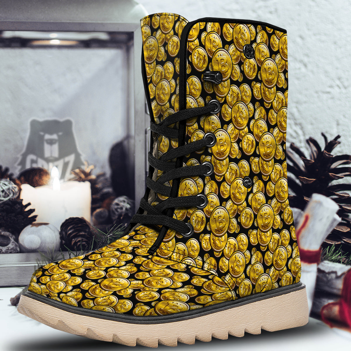 Crypto Bitcoin Print Pattern Snow Boots-grizzshop