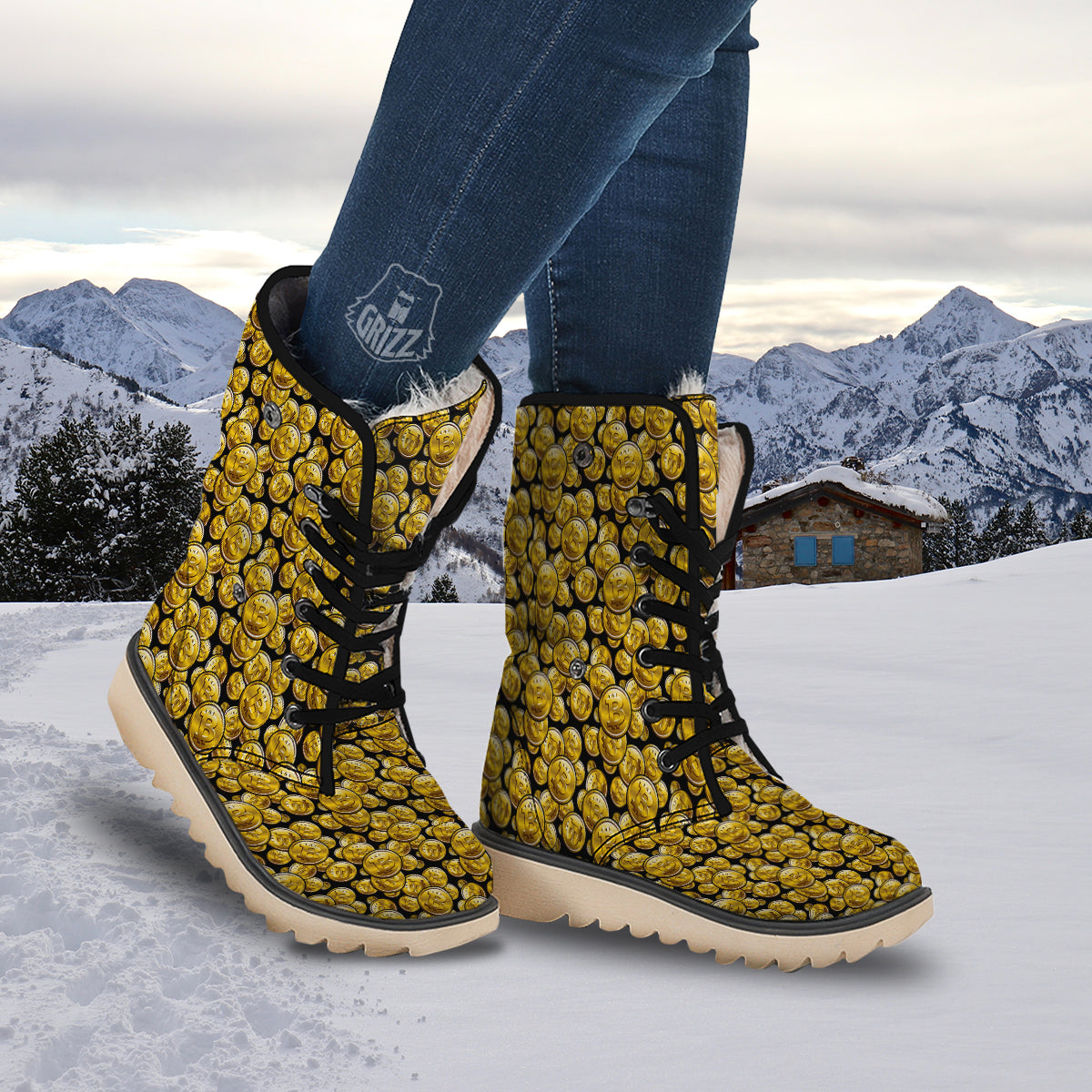 Crypto Bitcoin Print Pattern Snow Boots-grizzshop