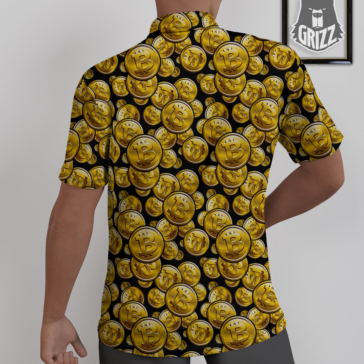 Crypto Bitcoin Print Pattern Untucked Shirts-grizzshop
