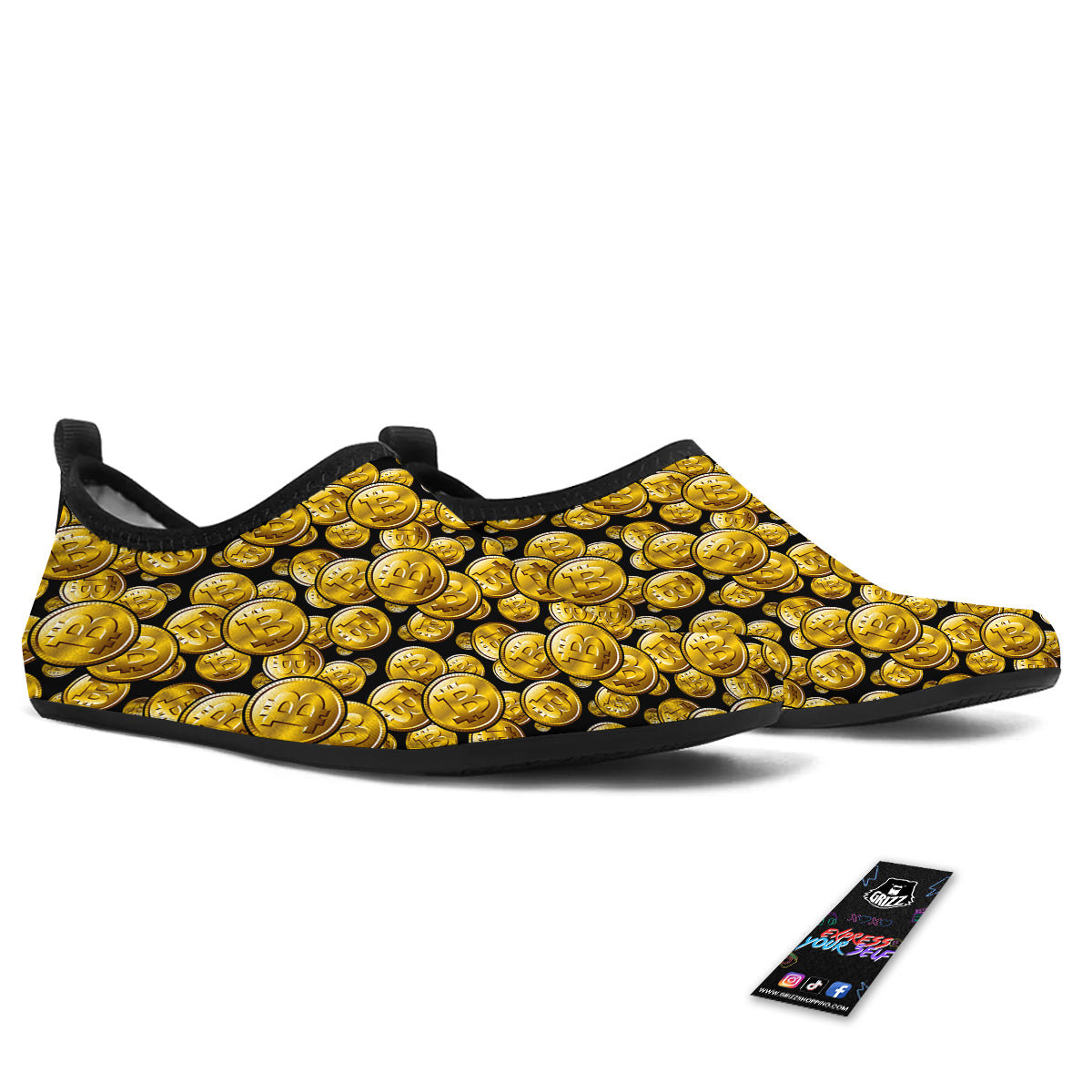 Crypto Bitcoin Print Pattern Water Shoes-grizzshop