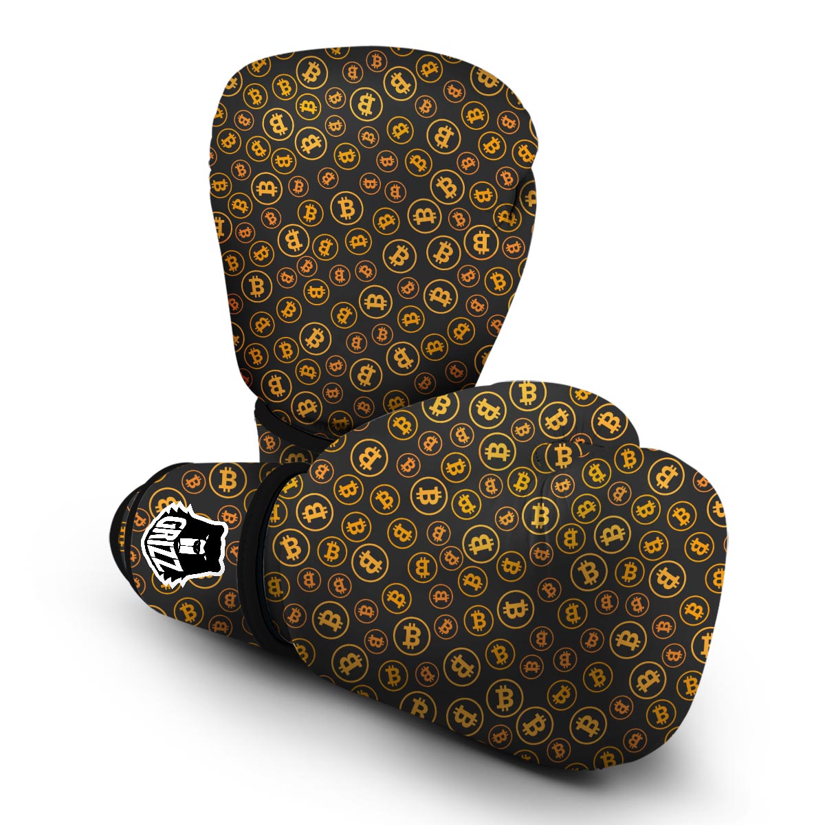 Cryptocurrency Bitcoin Gold Print Pattern Boxing Gloves-grizzshop