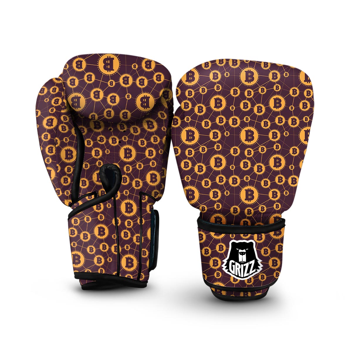 Cryptocurrency Bitcoin Pattern Print Boxing Gloves-grizzshop