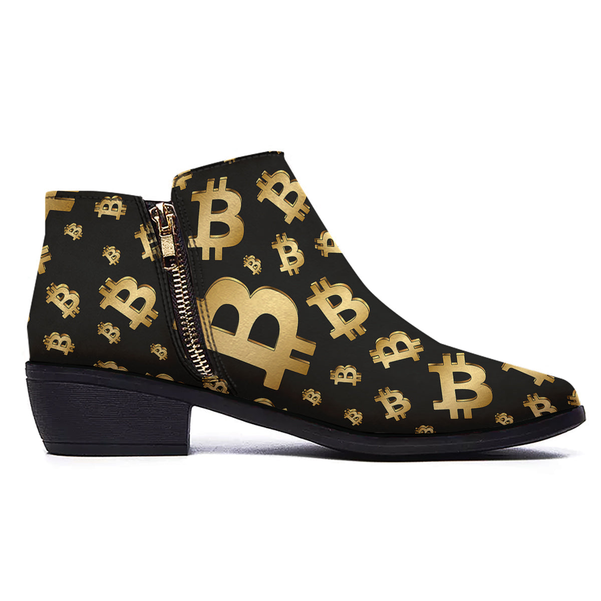 Cryptocurrency Bitcoin Print Pattern Ankle Boots-grizzshop