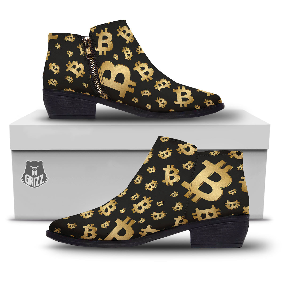 Cryptocurrency Bitcoin Print Pattern Ankle Boots-grizzshop