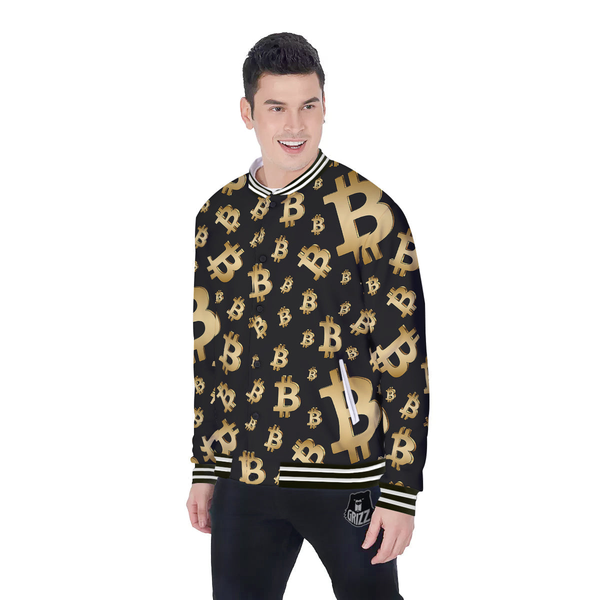 Cryptocurrency Bitcoin Print Pattern Baseball Jacket-grizzshop