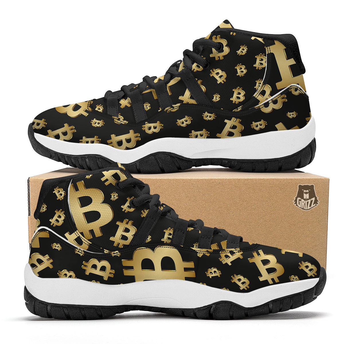 Cryptocurrency Bitcoin Print Pattern Black Bball Shoes-grizzshop