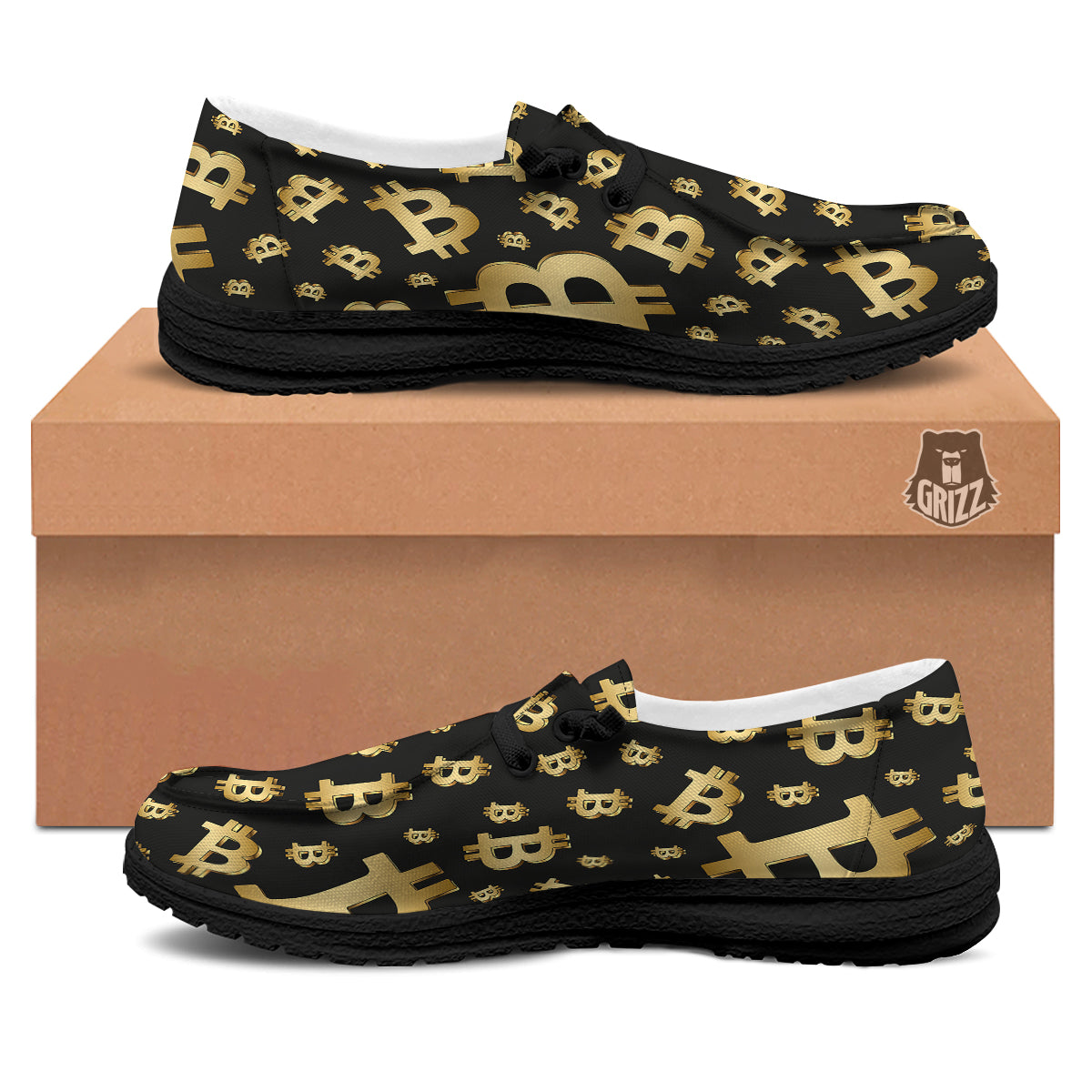 Cryptocurrency Bitcoin Print Pattern Black Loafers-grizzshop