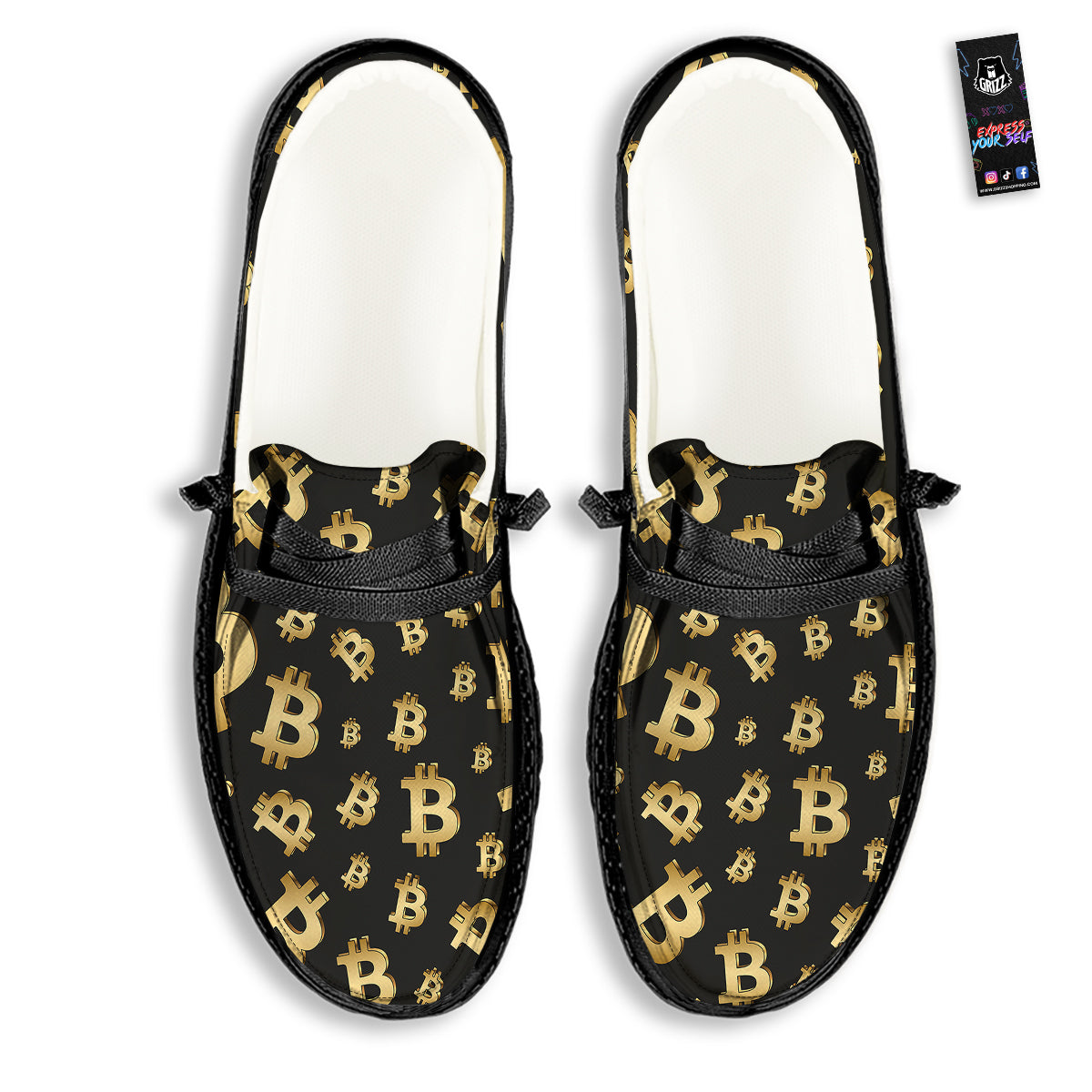 Cryptocurrency Bitcoin Print Pattern Black Loafers-grizzshop