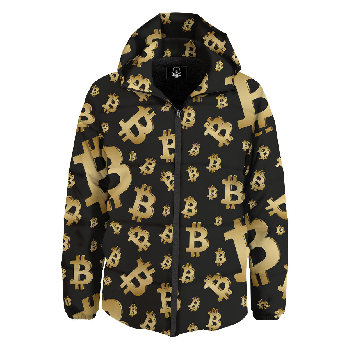 Cryptocurrency Bitcoin Print Pattern Down Jacket-grizzshop